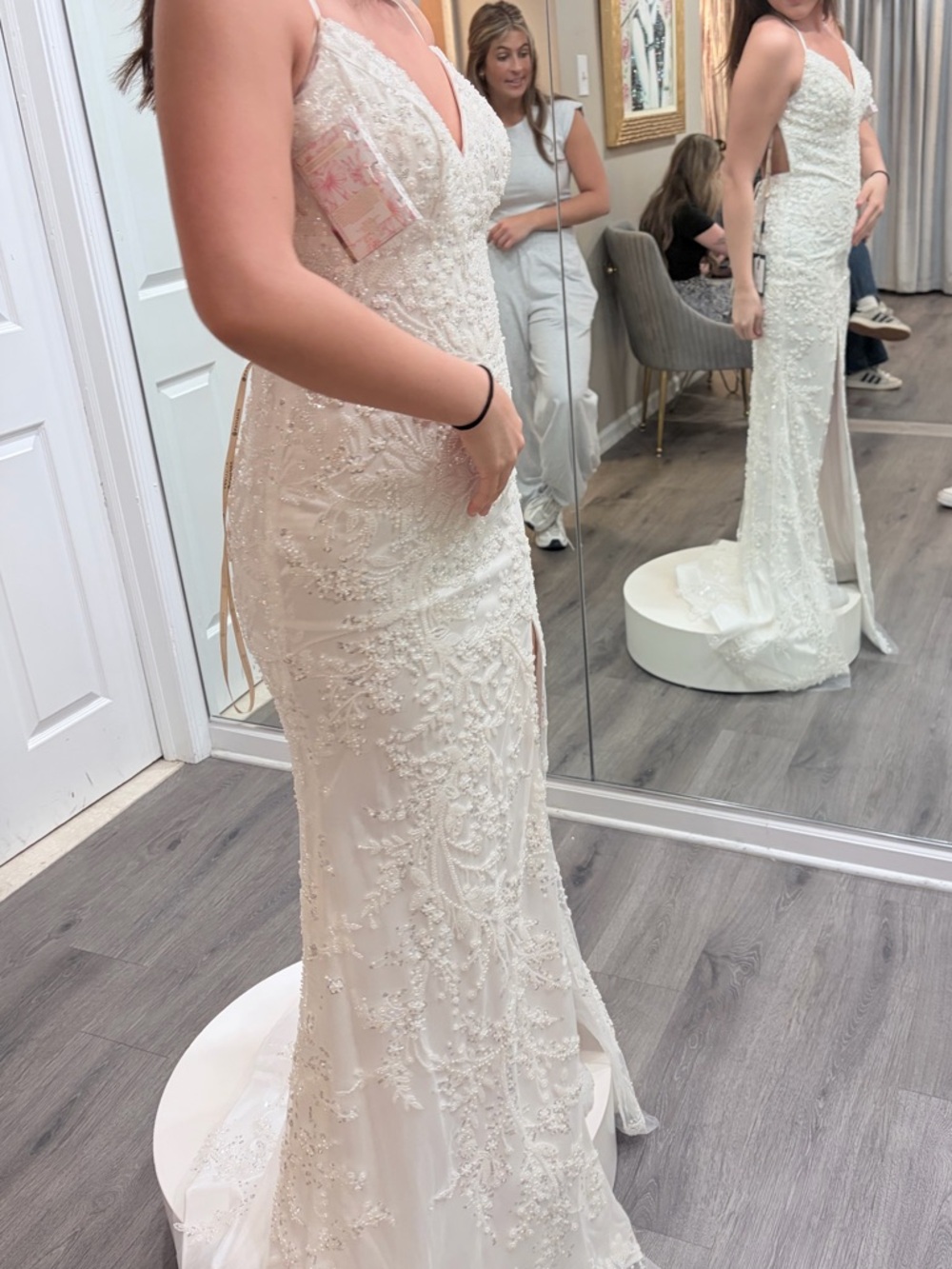 Faviana Ivory Beaded Lace Gown